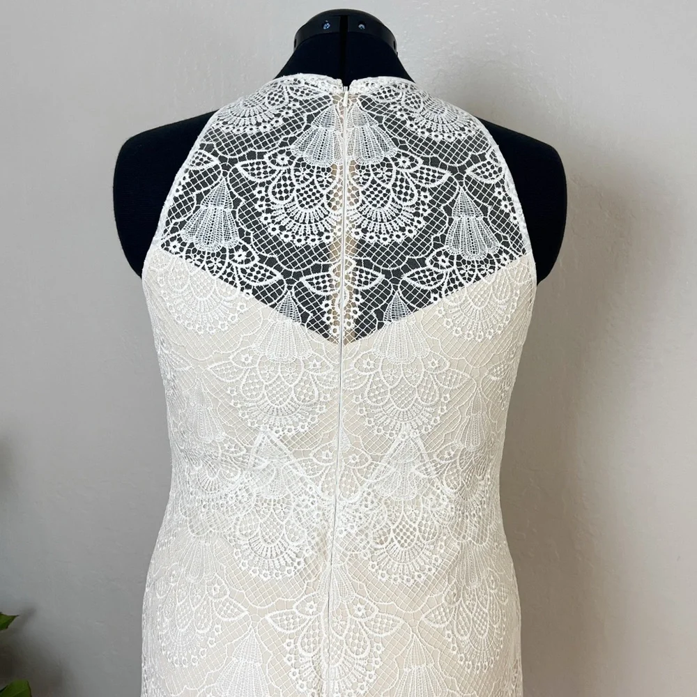 TADASHI SHOJI Women’s Size 16 Ivory Sleeveless Caye Racer Neck Lace Wedding Gown - Picture 6 of 13